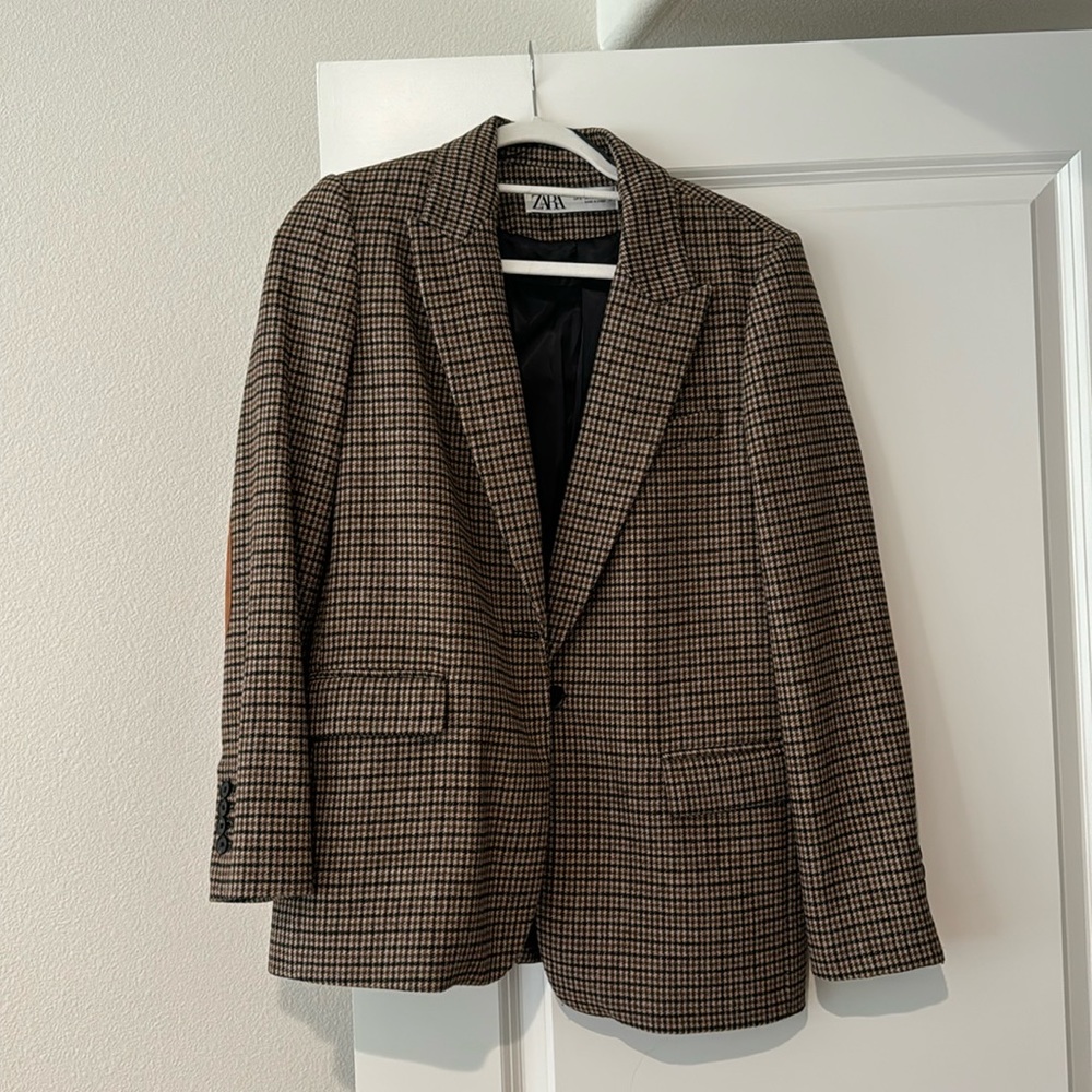 ZARA WOMAN SIZE SMALL WOOL BLEND ELBOW PATCH BLAZER